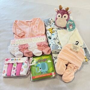Baby Girl Newborn Gift Set – Squishmallow Plush, Blanket, Socks & Outfit